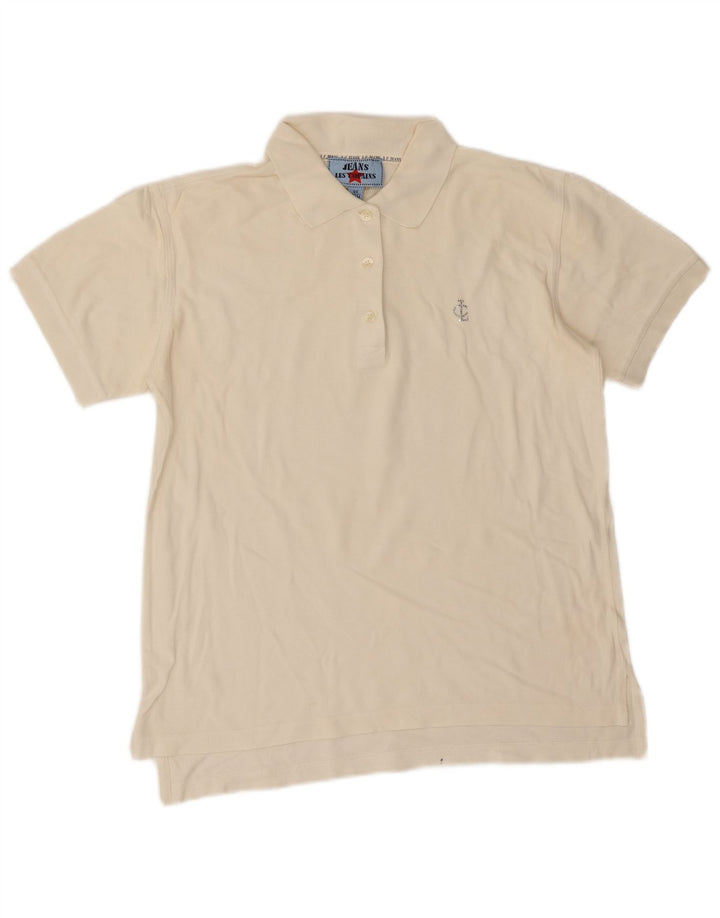 Les Copains Womens Polo Shirt IT 44 Medium Off White Cotton