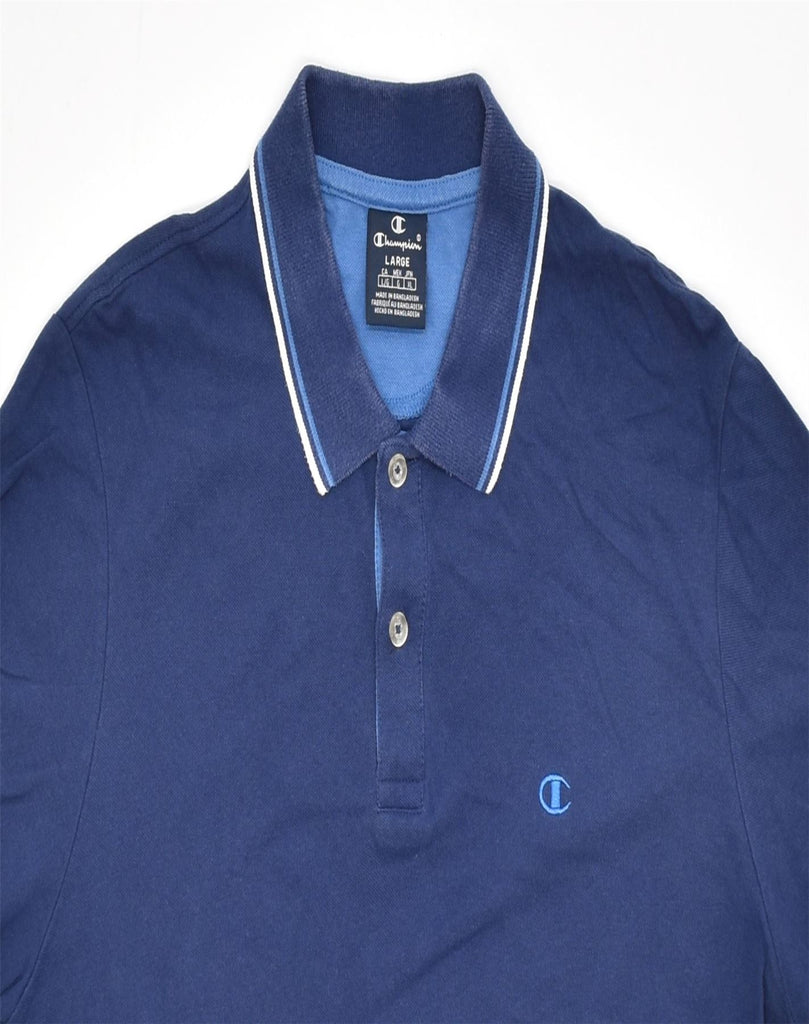 CHAMPION Mens Polo Shirt Large Blue Cotton | Vintage | Thrift | Second-Hand | Used Clothing | Messina Hembry 