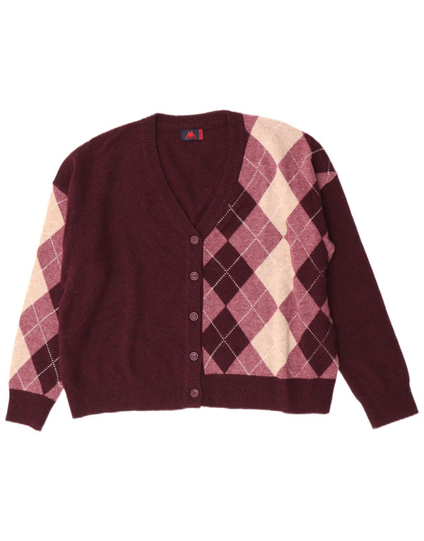 Kappa Womens Oversized Cardigan Sweater UK 18 XL Maroon Argyle/Diamond
