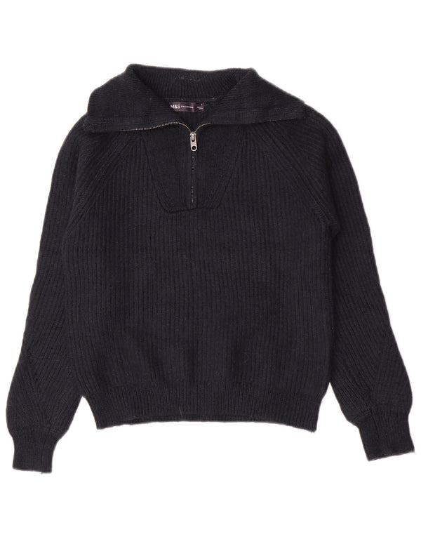 Marks & Spencer Womens Zip Neck Jumper Sweater UK 10 Small Navy Blue