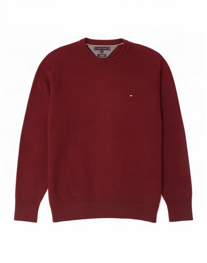 Tommy Hilfiger Mens Crew Neck Jumper Sweater Medium Maroon Cotton