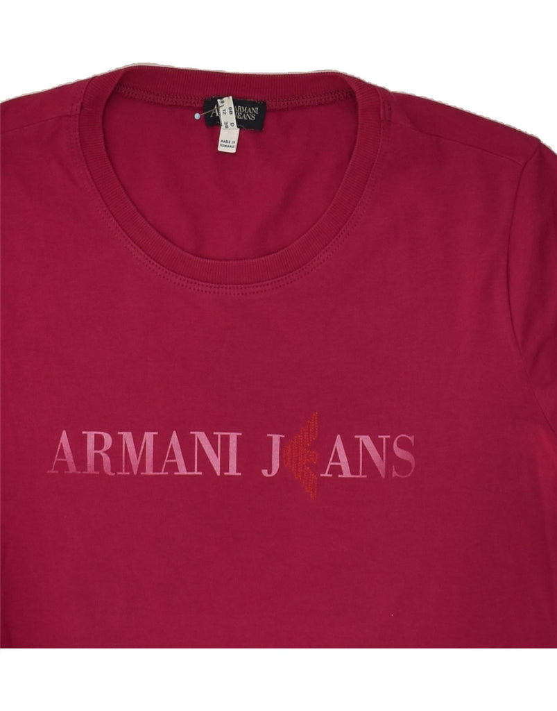 ARMANI JEANS Womens Graphic T-Shirt Top UK 12 Medium Pink Cotton | Vintage Armani Jeans | Thrift | Second-Hand Armani Jeans | Used Clothing | Messina Hembry 