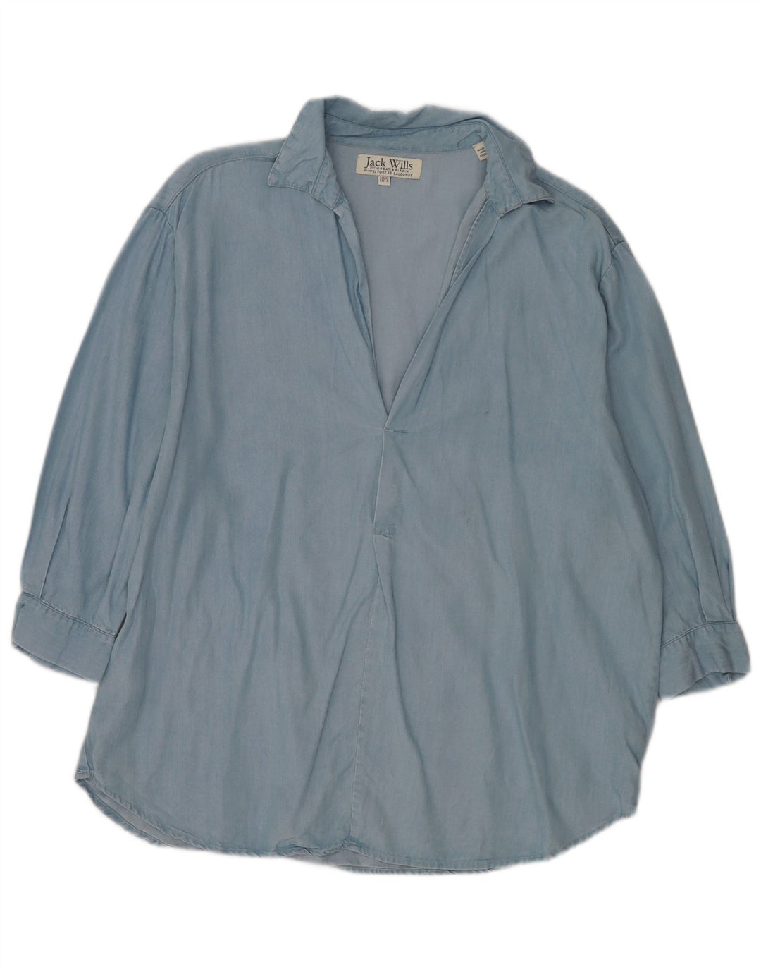 Jack Wills Womens 3/4 Sleeve Oversized Pullover Shirt UK 12 Medium Blue