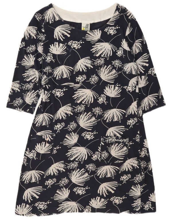 Weird Fish Womens 3/4 Sleeve A-Line Dress UK 16 Large Navy Blue Floral