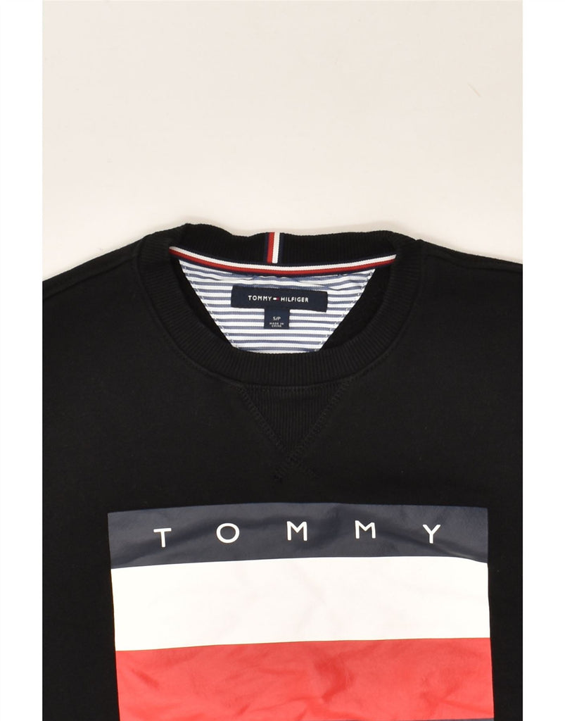 TOMMY HILFIGER Womens Graphic Sweatshirt Jumper UK 10 Small Black Cotton | Vintage Tommy Hilfiger | Thrift | Second-Hand Tommy Hilfiger | Used Clothing | Messina Hembry 