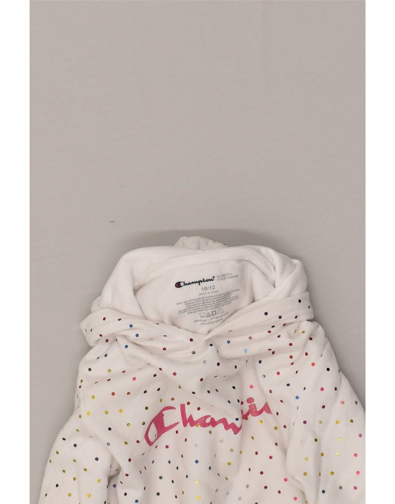 CHAMPION Girls Graphic Hoodie Jumper 10-11 Years White Polka Dot Cotton | Vintage Champion | Thrift | Second-Hand Champion | Used Clothing | Messina Hembry 