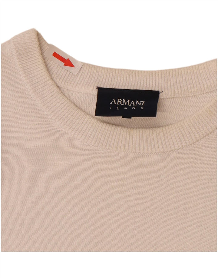 Armani Jeans Womens Crew Neck Jumper Sweater UK 12 Medium White Cotton
