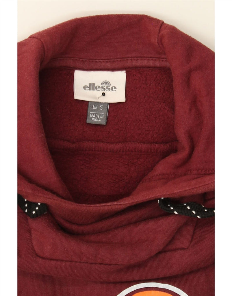 ELLESSE Mens Graphic Hoodie Jumper Small Burgundy Cotton Vintage Ellesse and Second-Hand Ellesse from Messina Hembry 