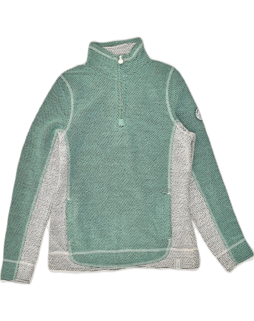 WEIRD FISH Womens Zip Neck Jumper Sweater UK 12 Medium  Green Colourblock | Vintage Weird Fish | Thrift | Second-Hand Weird Fish | Used Clothing | Messina Hembry 