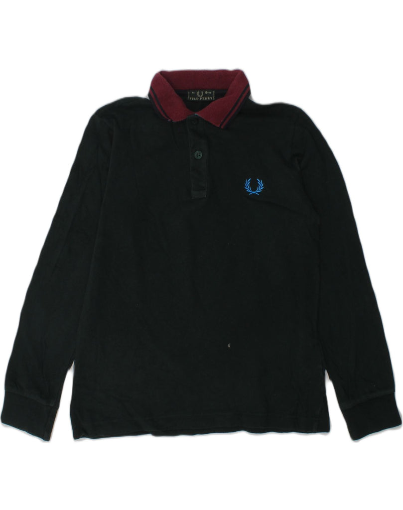 FRED PERRY Boys Long Sleeve Polo Shirt 7-8 Years Green Cotton | Vintage Fred Perry | Thrift | Second-Hand Fred Perry | Used Clothing | Messina Hembry 