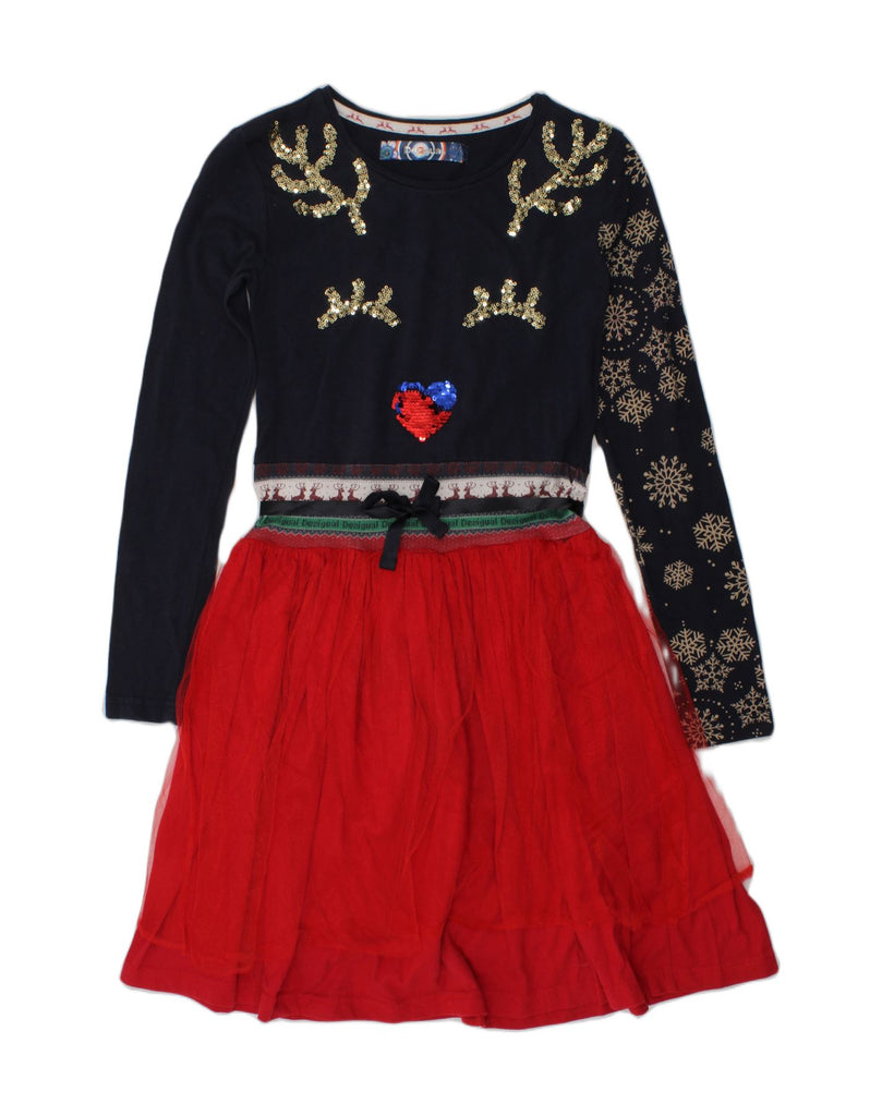 DESIGUAL Girls Long Sleeve A-Line Dress 11-12 Years Navy Blue Colourblock | Vintage Desigual | Thrift | Second-Hand Desigual | Used Clothing | Messina Hembry 