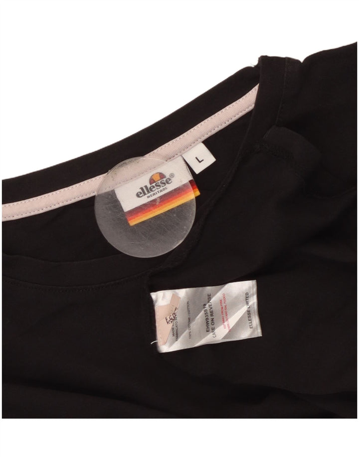 ELLESSE Womens Heritage T-Shirt Top UK 14 Large Black Cotton