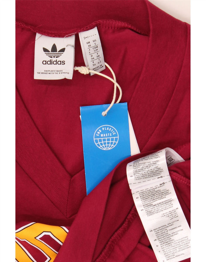 ADIDAS Womens Crop Graphic Vest Top UK 10 Small Burgundy Cotton