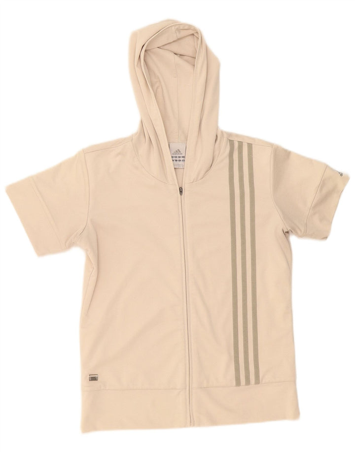 Adidas Womens Climacool Hooded Tracksuit Top Jacket UK 10 Small Beige