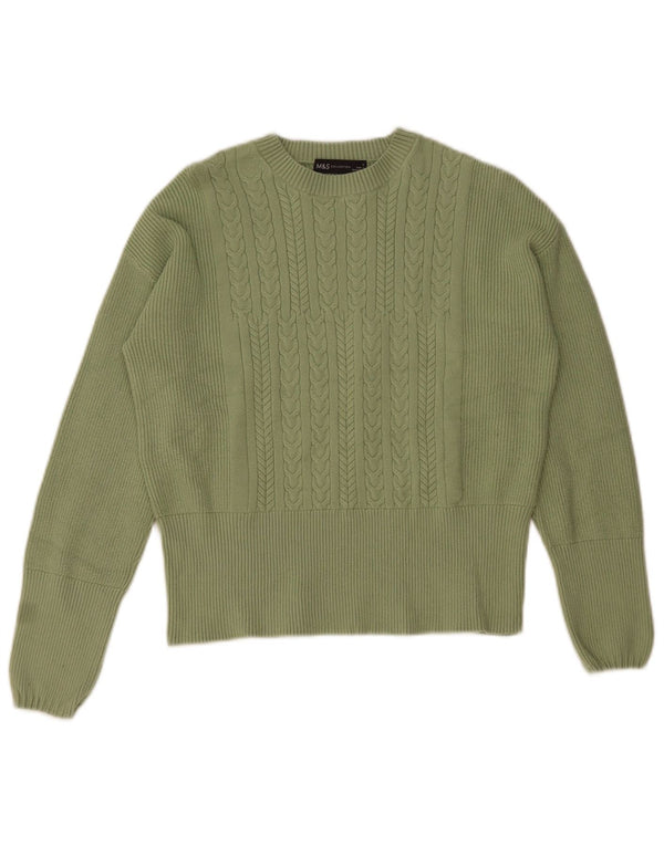 Marks & Spencer Womens Crop Crew Neck Jumper Sweater UK 10 Small Green