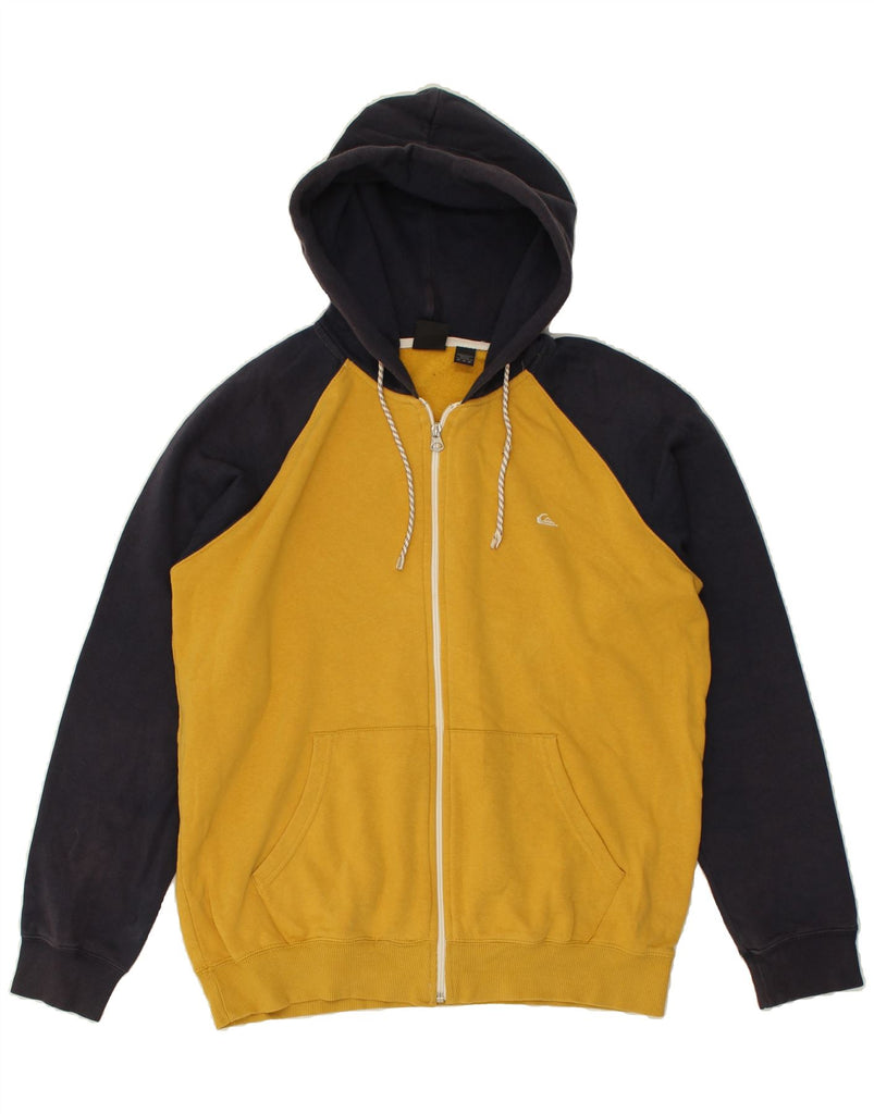 QUIKSILVER Mens Zip Hoodie Sweater Medium Yellow Colourblock Cotton | Vintage Quiksilver | Thrift | Second-Hand Quiksilver | Used Clothing | Messina Hembry 