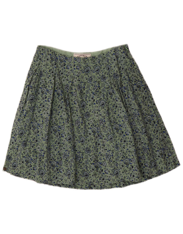 Fat Face Womens Pleated Skirt UK 8 Small W28 Green Floral Viscose