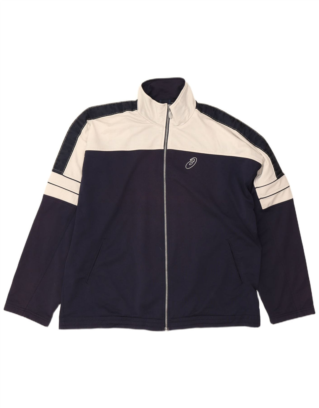 Asics Mens Tracksuit Top Jacket 2XL Navy Blue Colourblock