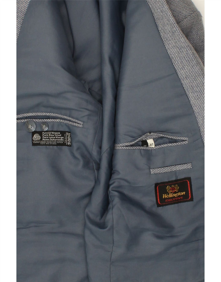 WELLINGTON Mens 2 Button Blazer Jacket IT 46 Small Grey Wool Vintage Wellington and Second-Hand Wellington from Messina Hembry 