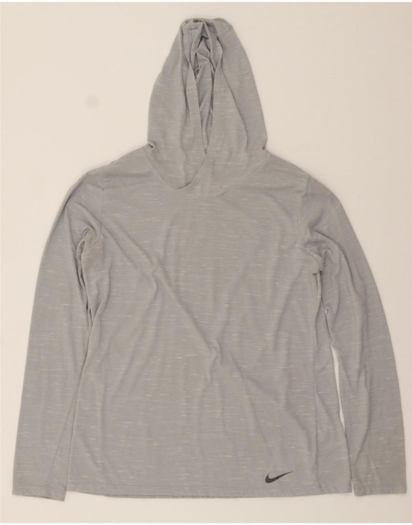 NIKE Womens Dri Fit Hooded Top Long Sleeve UK 16 Large Grey Flecked Vintage Nike and Second-Hand Nike from Messina Hembry 