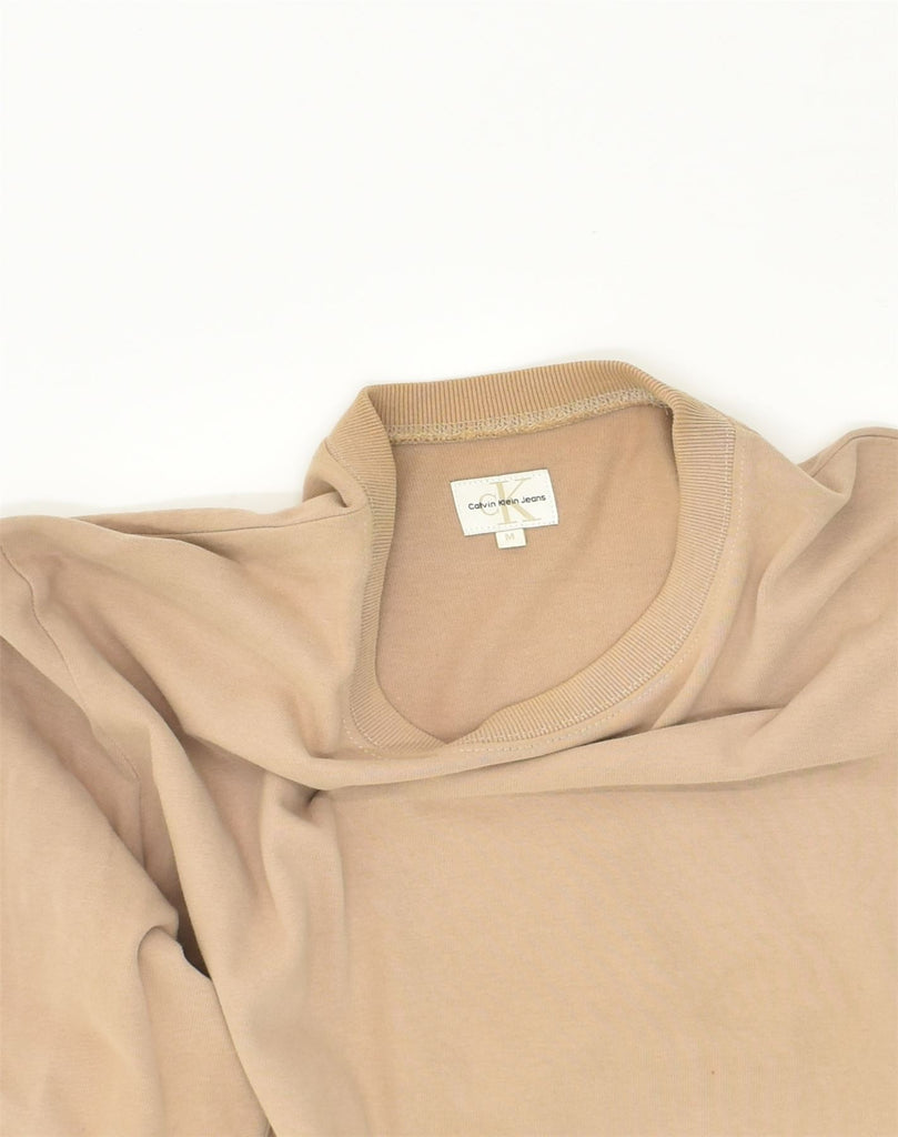 CALVIN KLEIN Womens Sweatshirt Jumper UK 14 Medium Beige Cotton | Vintage Calvin Klein | Thrift | Second-Hand Calvin Klein | Used Clothing | Messina Hembry 