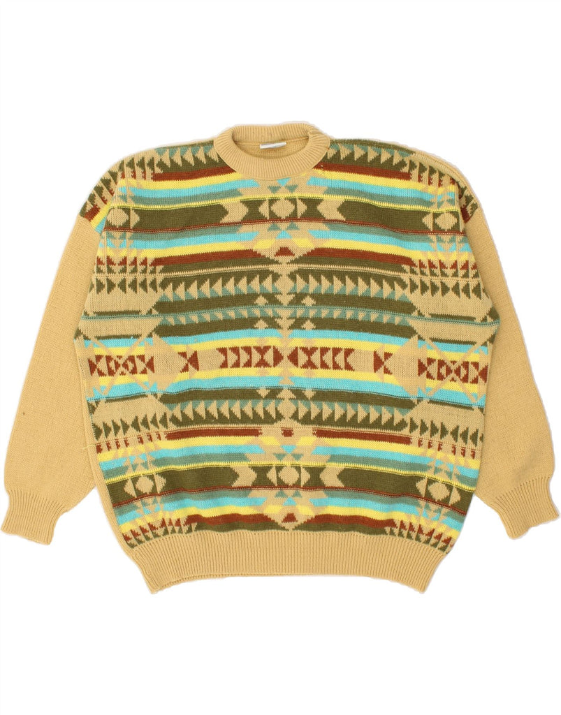 VINTAGE Mens Crew Neck Jumper Sweater Large Beige Fair Isle Acrylic | Vintage Vintage | Thrift | Second-Hand Vintage | Used Clothing | Messina Hembry 
