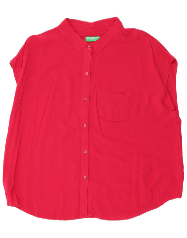 Benetton Womens Sleeveless Oversized Shirt UK 16 Large Pink Viscose