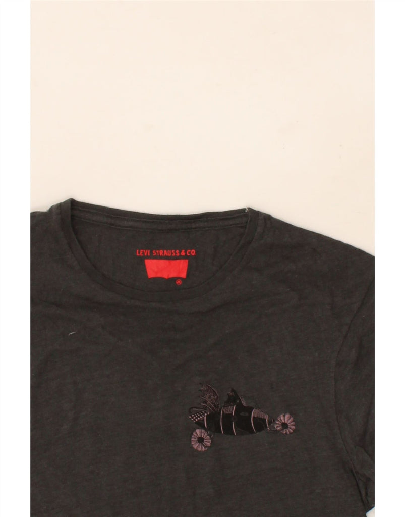 LEVI'S Womens Graphic T-Shirt Top UK 12 Medium Grey Cotton Vintage Levi's and Second-Hand Levi's from Messina Hembry 