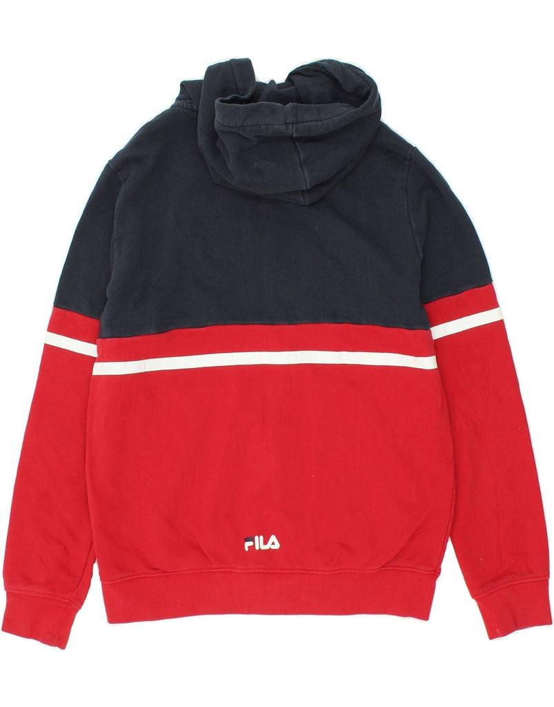 FILA Mens Graphic Zip Hoodie Sweater XS Red Colourblock Cotton | Vintage Fila | Thrift | Second-Hand Fila | Used Clothing | Messina Hembry 