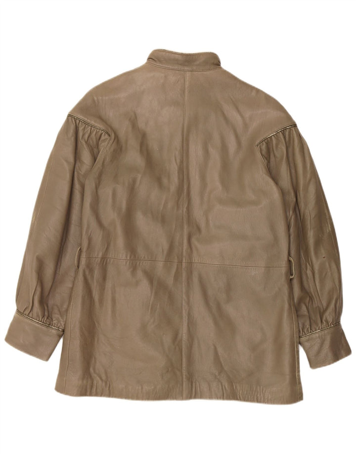 Vintage Womens Leather Jacket IT 44 Medium Khaki Leather