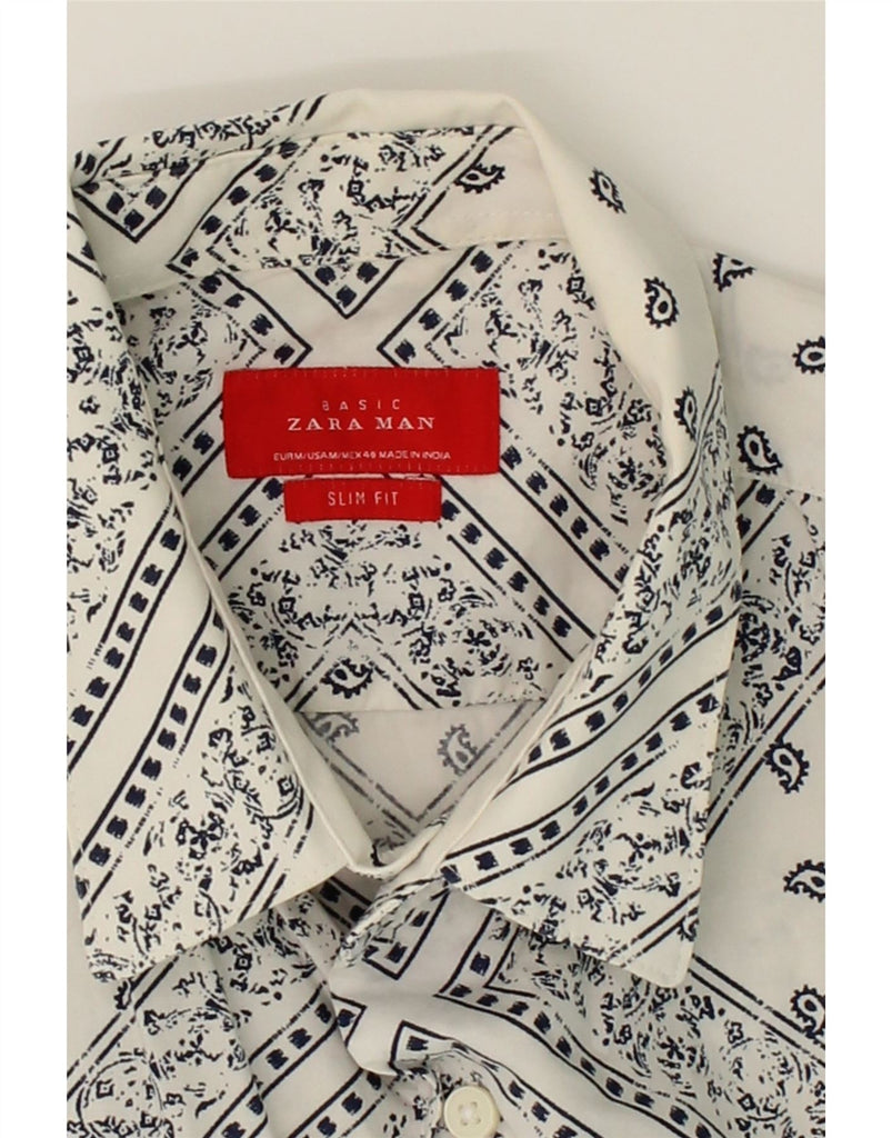 ZARA Mens Slim Fit Shirt Medium White Paisley Cotton Vintage Zara and Second-Hand Zara from Messina Hembry 