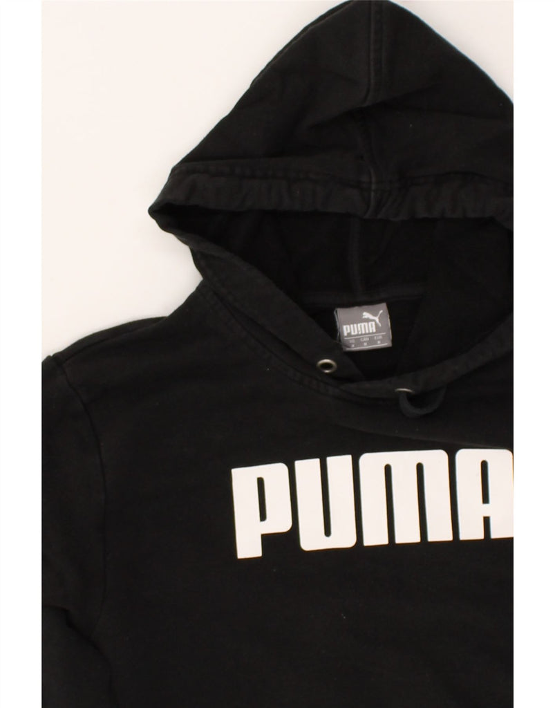 PUMA Womens Graphic Hoodie Jumper UK 14 Medium Black Cotton | Vintage Puma | Thrift | Second-Hand Puma | Used Clothing | Messina Hembry 