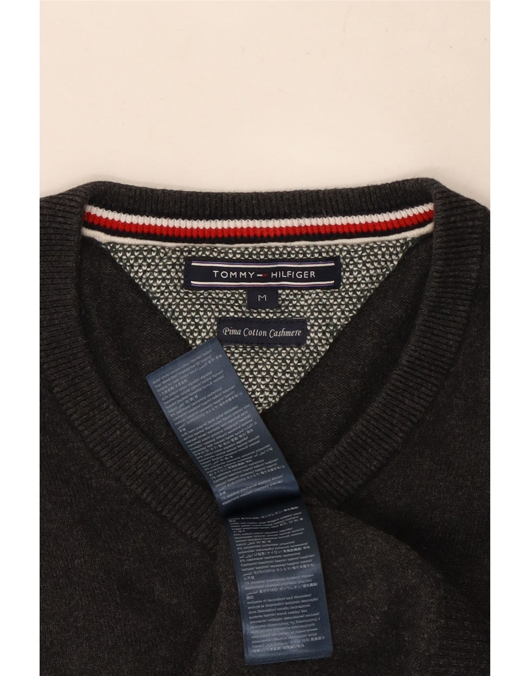 Tommy Hilfiger Mens V-Neck Jumper Sweater Medium Grey Cotton