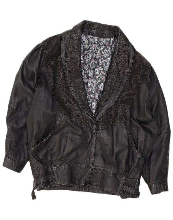 VINTAGE Womens Leather Jacket UK 18 XL Black Paisley