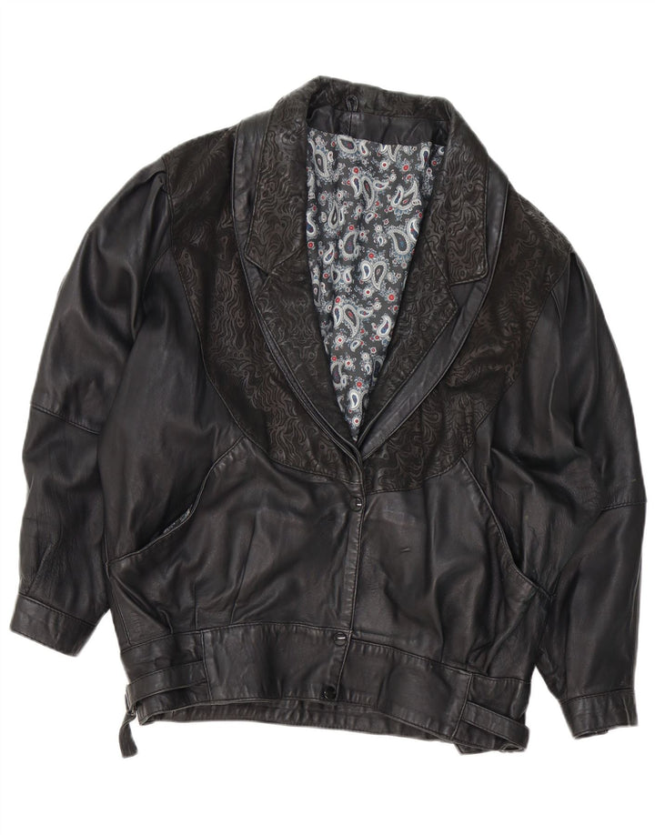 VINTAGE Womens Leather Jacket UK 18 XL Black Paisley