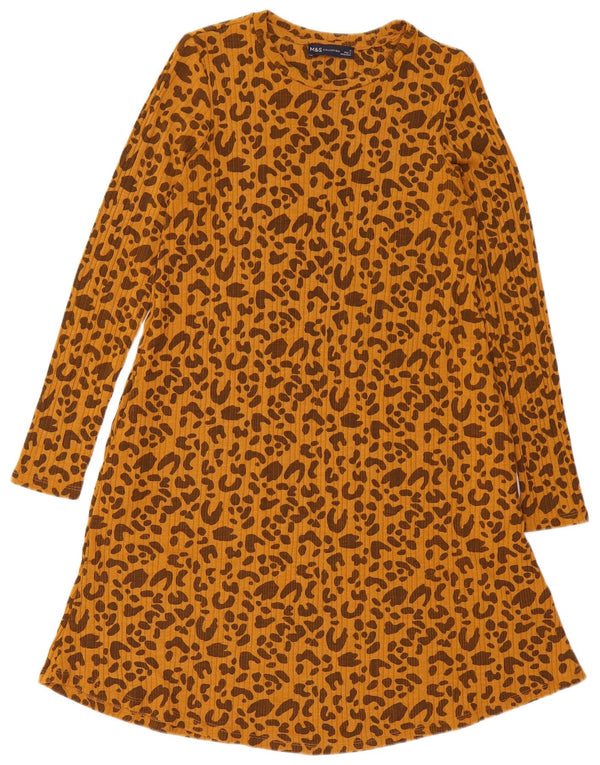 Marks & Spencer Womens A-Line Dress UK 10 Small Brown Animal Print