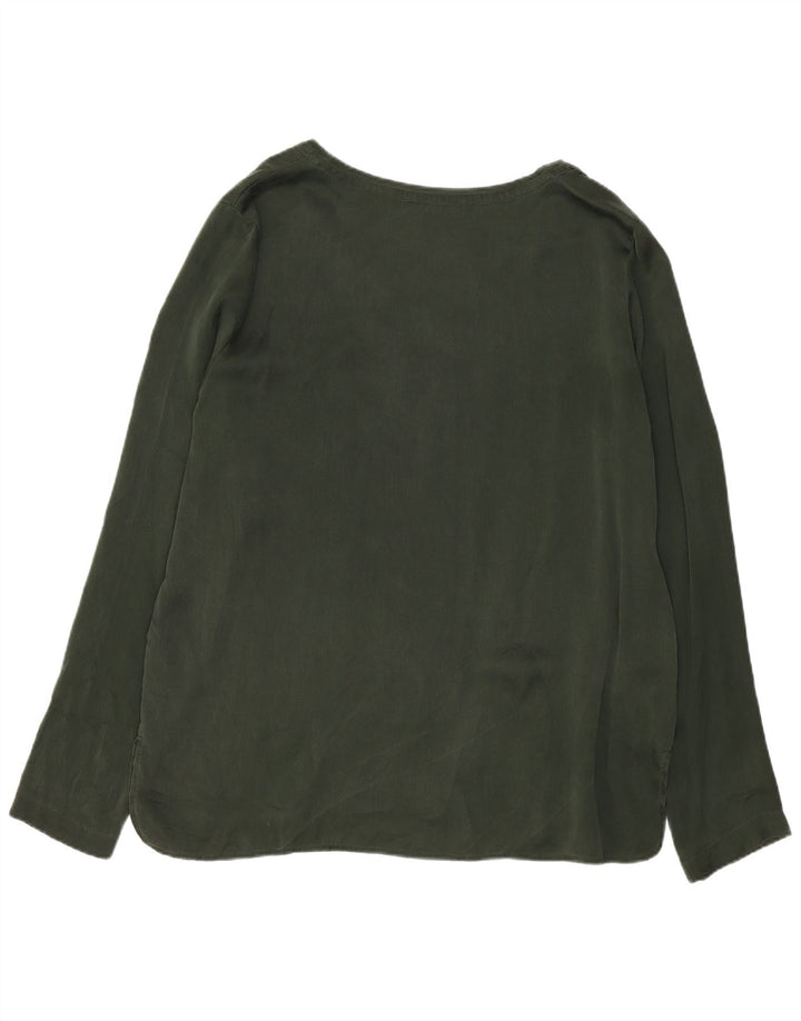 Stefanel Womens Long Sleeve Blouse Top IT 44 Medium Khaki Silk