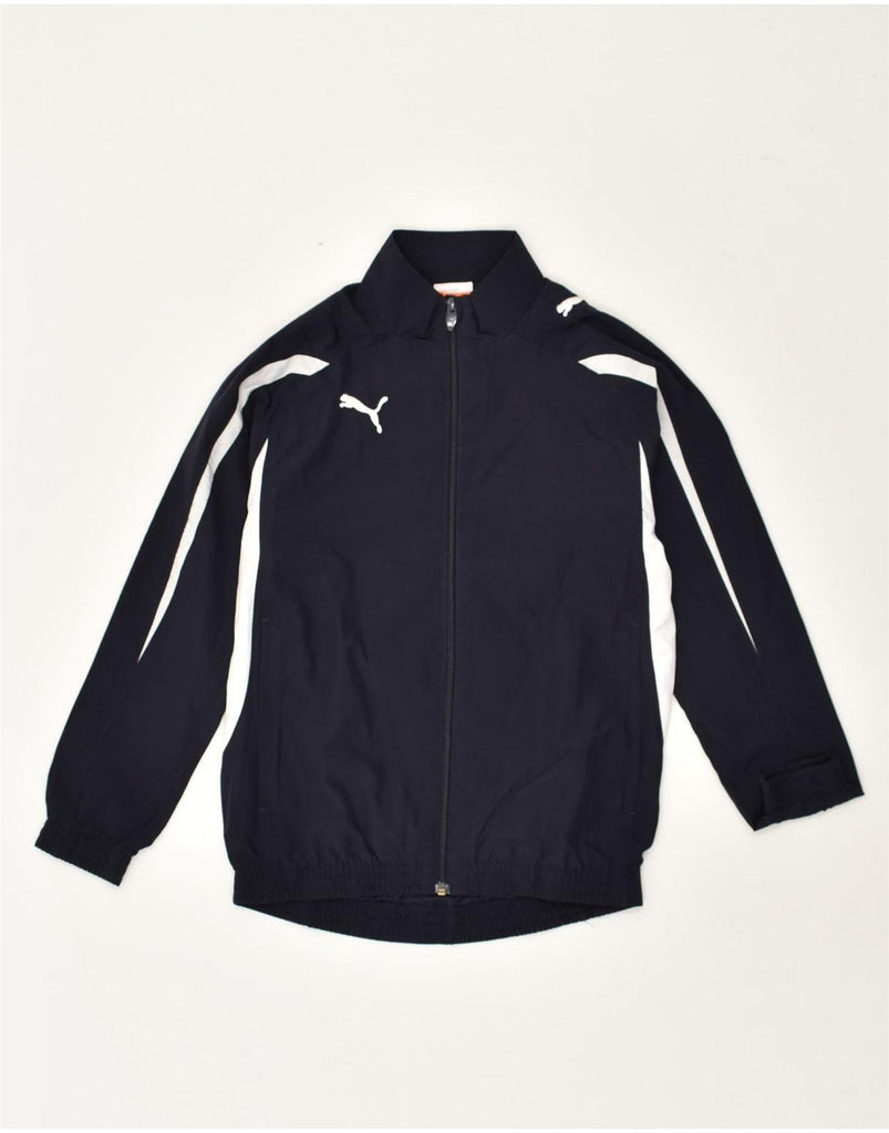 PUMA Boys Tracksuit Top Jacket 9-10 Years Navy Blue Colourblock Polyester | Vintage Puma | Thrift | Second-Hand Puma | Used Clothing | Messina Hembry 