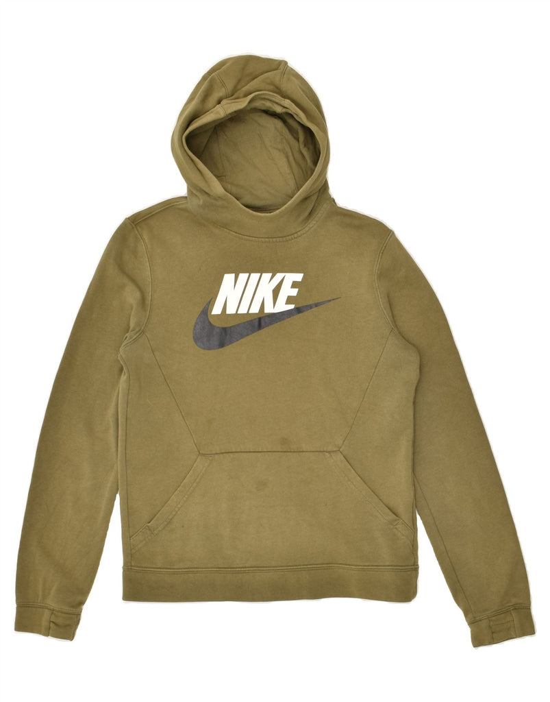 NIKE Boys Graphic Hoodie Jumper 13-14 Years XL Khaki Cotton | Vintage Nike | Thrift | Second-Hand Nike | Used Clothing | Messina Hembry 