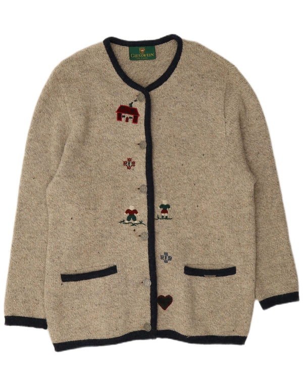 Giesswein Womens Graphic Cardigan Sweater UK 16 Large Grey Flecked Novelty