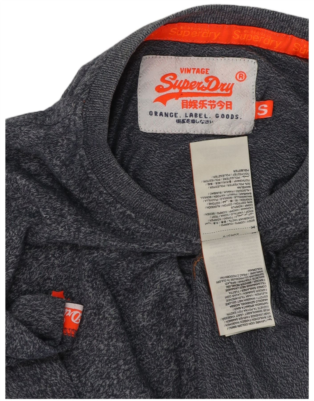 Superdry Mens T-Shirt Top Small Navy Blue Flecked Cotton