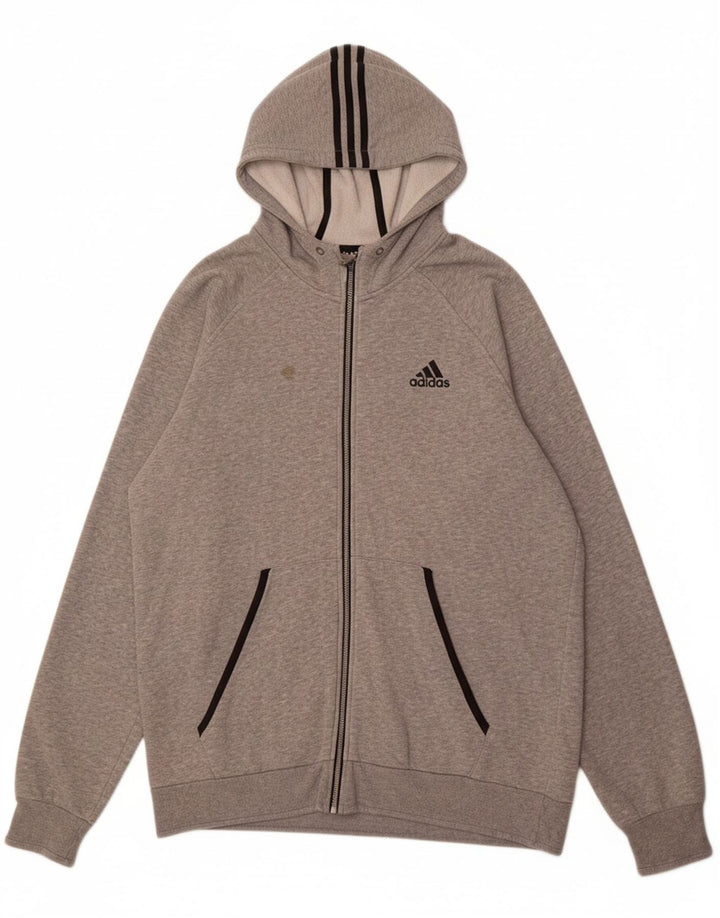 ADIDAS Mens Tall Zip Hoodie Sweater XL Grey Cotton