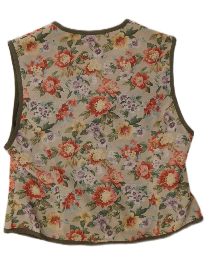 Vintage Womens Waistcoat EU 40 Medium Beige Floral Polyester