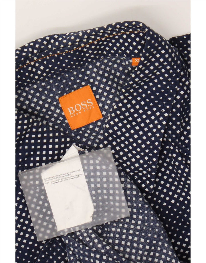 Hugo Boss Mens Shirt XL Navy Blue Geometric Cotton