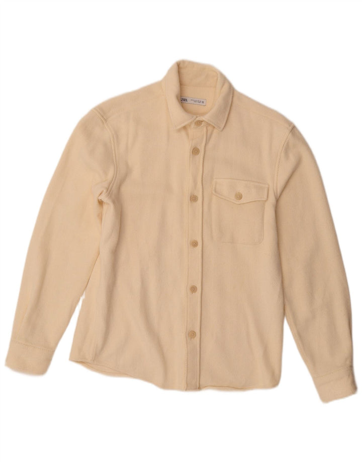 Zara Mens Overshirt Flannel Shirt Medium Beige Polyester