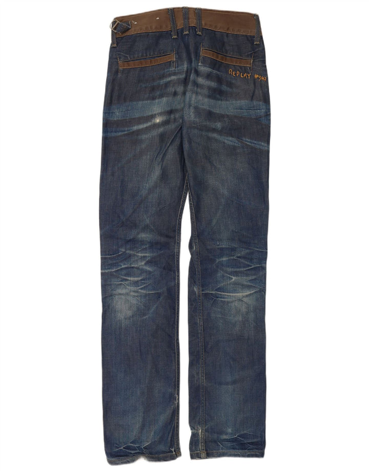 Replay Mens Distressed Slim Jeans W28 L34 Blue Cotton