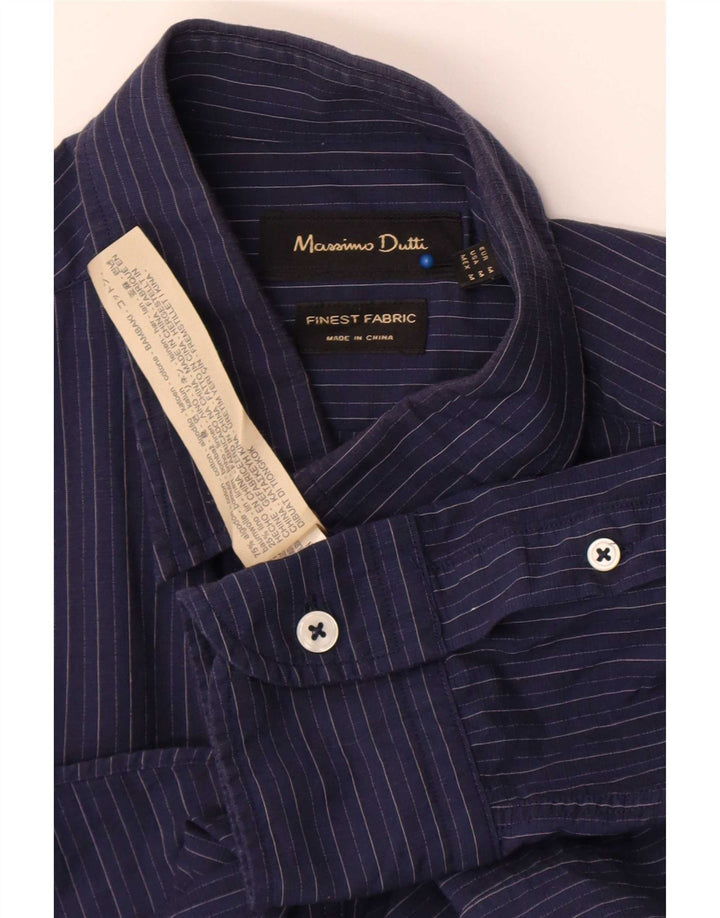 Massimo Dutti Mens Shirt Medium Navy Blue Pinstripe Cotton