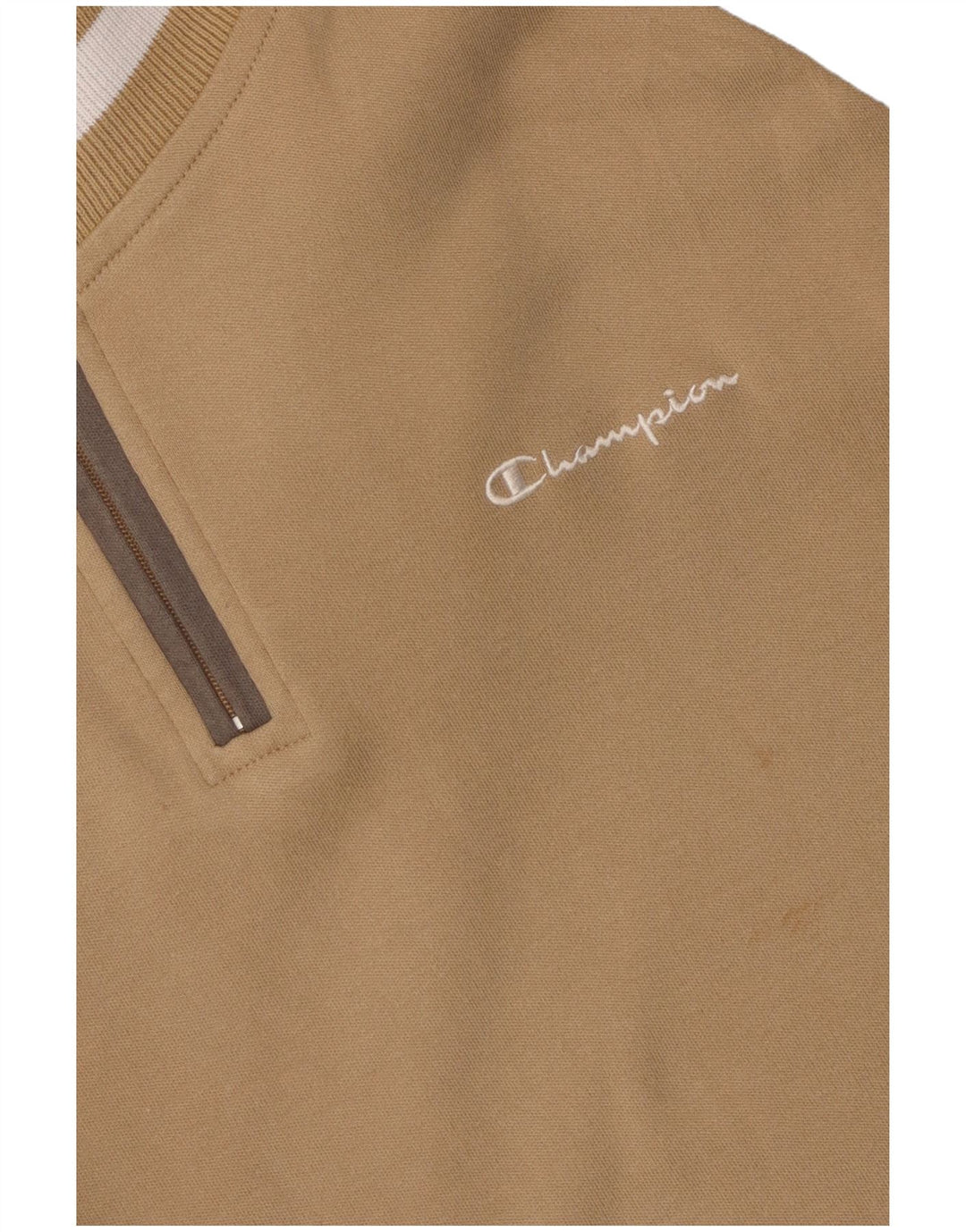 Champion Womens Zip Neck Sweatshirt Jumper UK 14 Medium Beige Colourblock