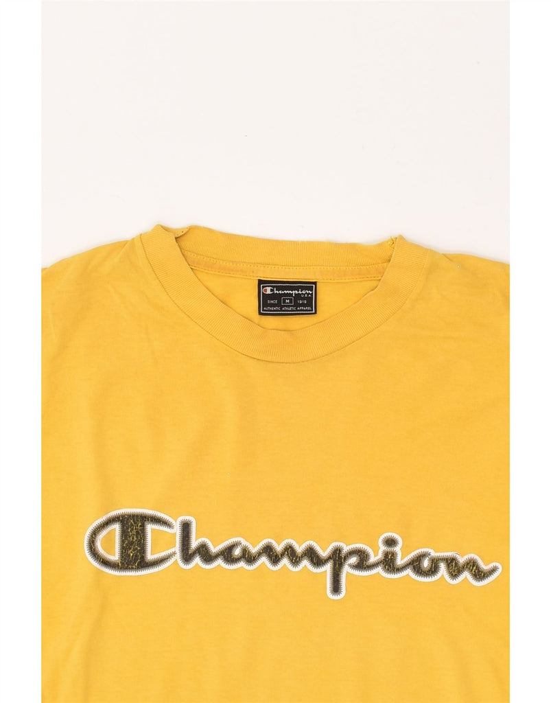 CHAMPION Mens Graphic T-Shirt Top Medium Yellow Cotton | Vintage Champion | Thrift | Second-Hand Champion | Used Clothing | Messina Hembry 