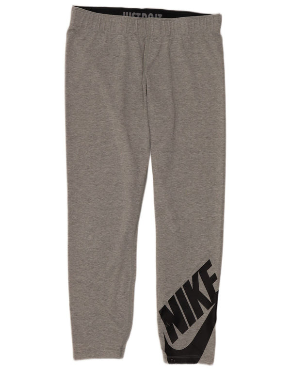 Nike Womens Graphic Crop Leggings UK 14 Large Grey Cotton Sports